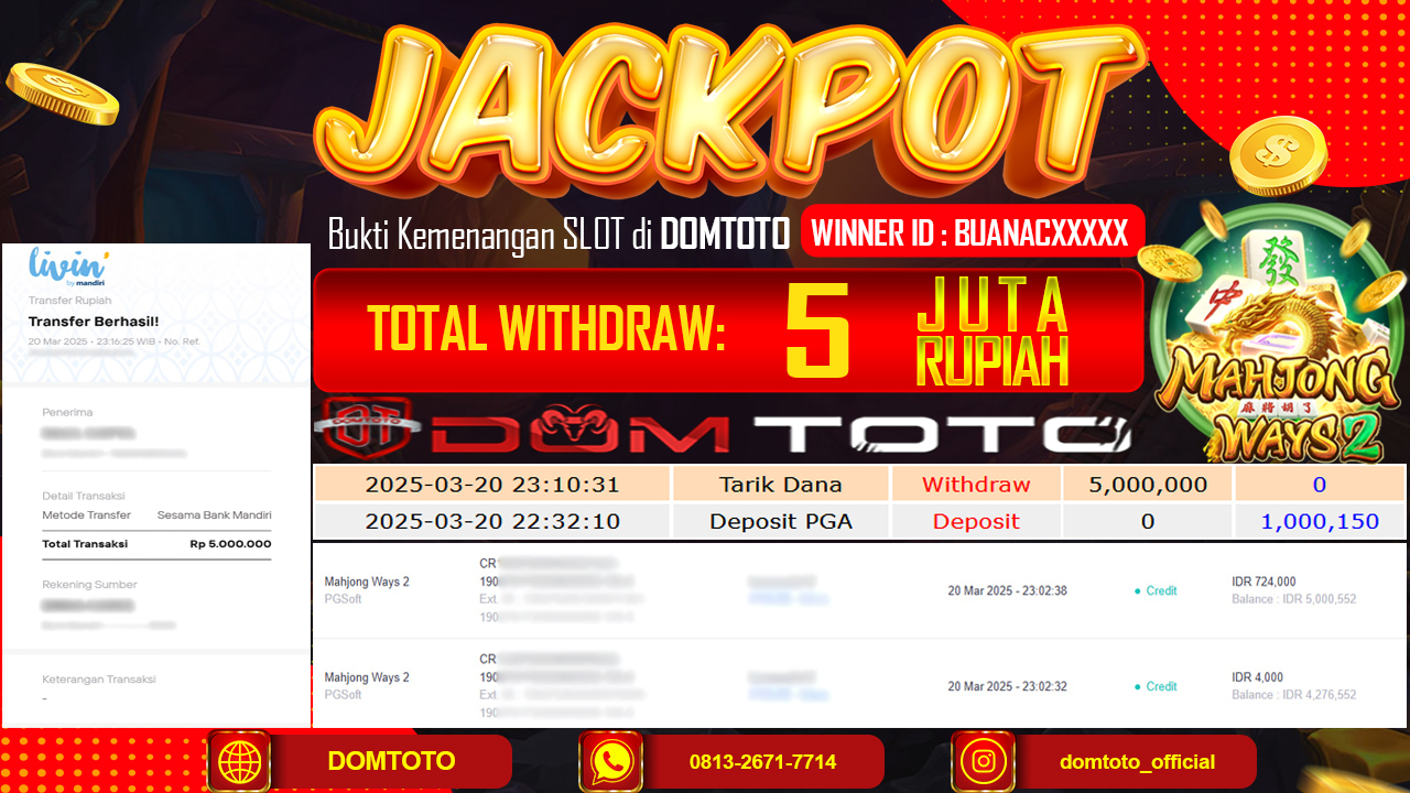 JACKPOT SLOT MAHJONG WAYS 2 20 MARET 2025